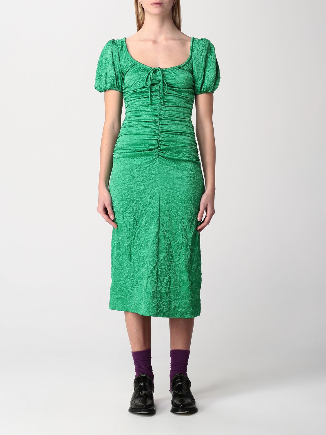Shop Ganni Dress  Woman Color Green