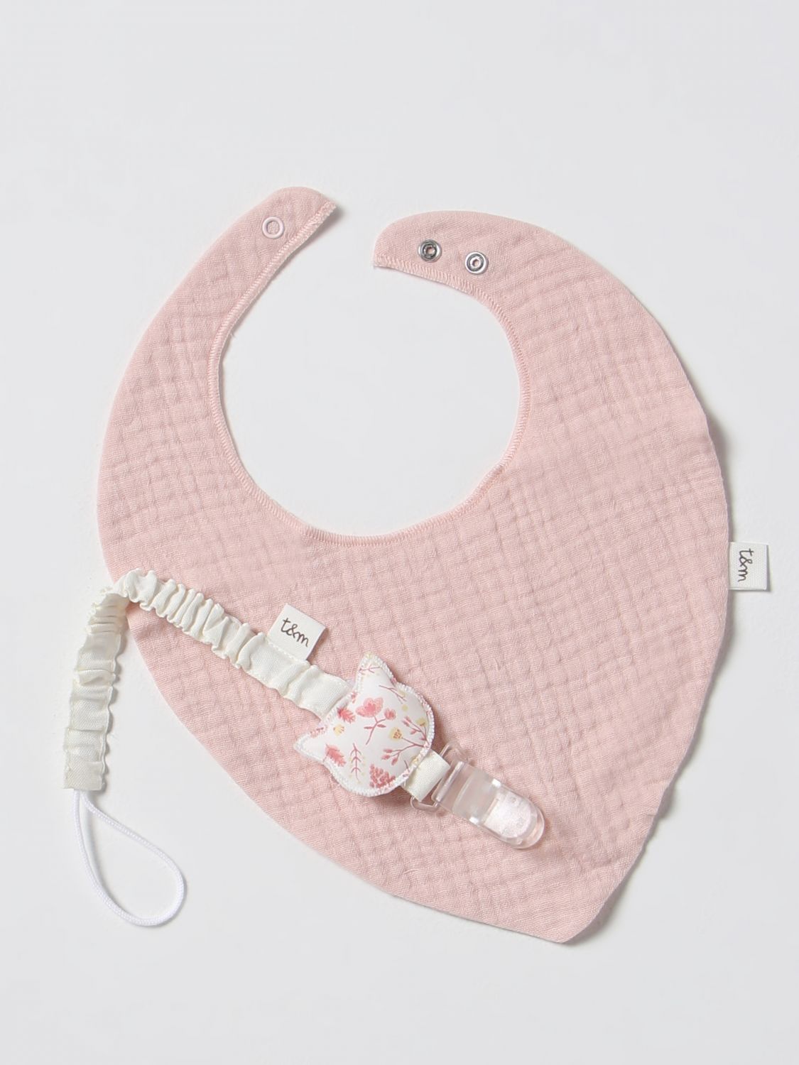Bavaglini Teddy & Minou: Bavaglino Teddy & Minou in cotone con catenella per ciuccio panna 2