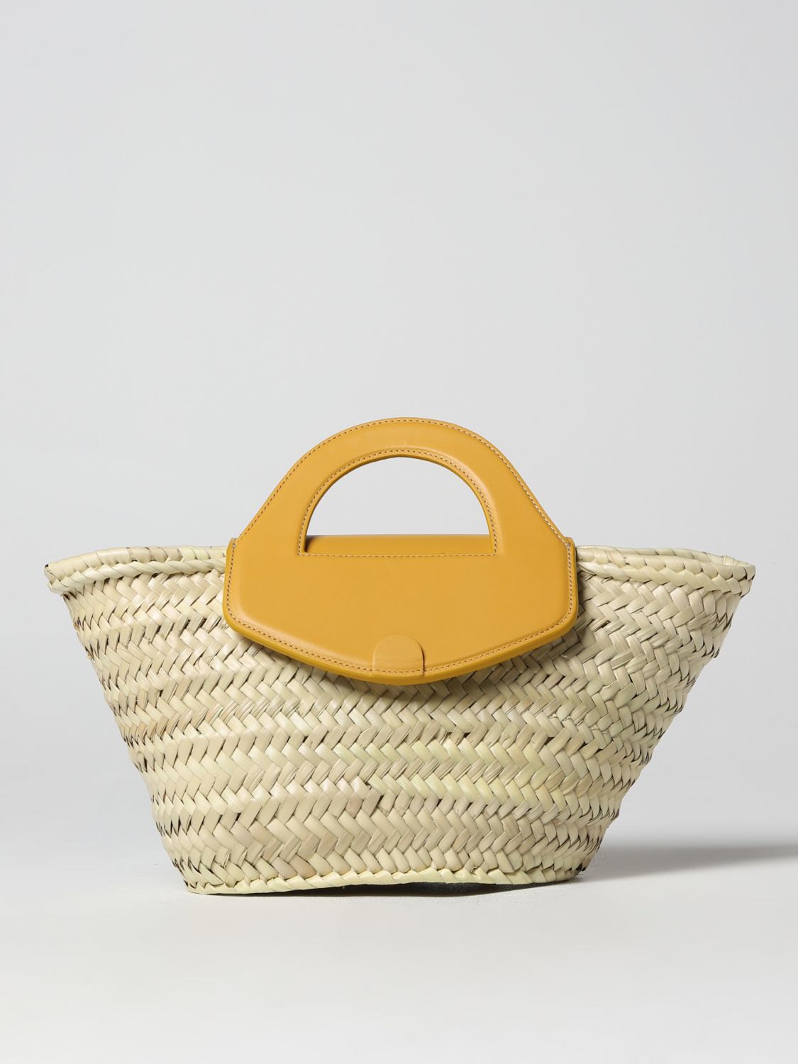 Hereu Alqueria Straw & Leather Top Handle Bag In Yellow