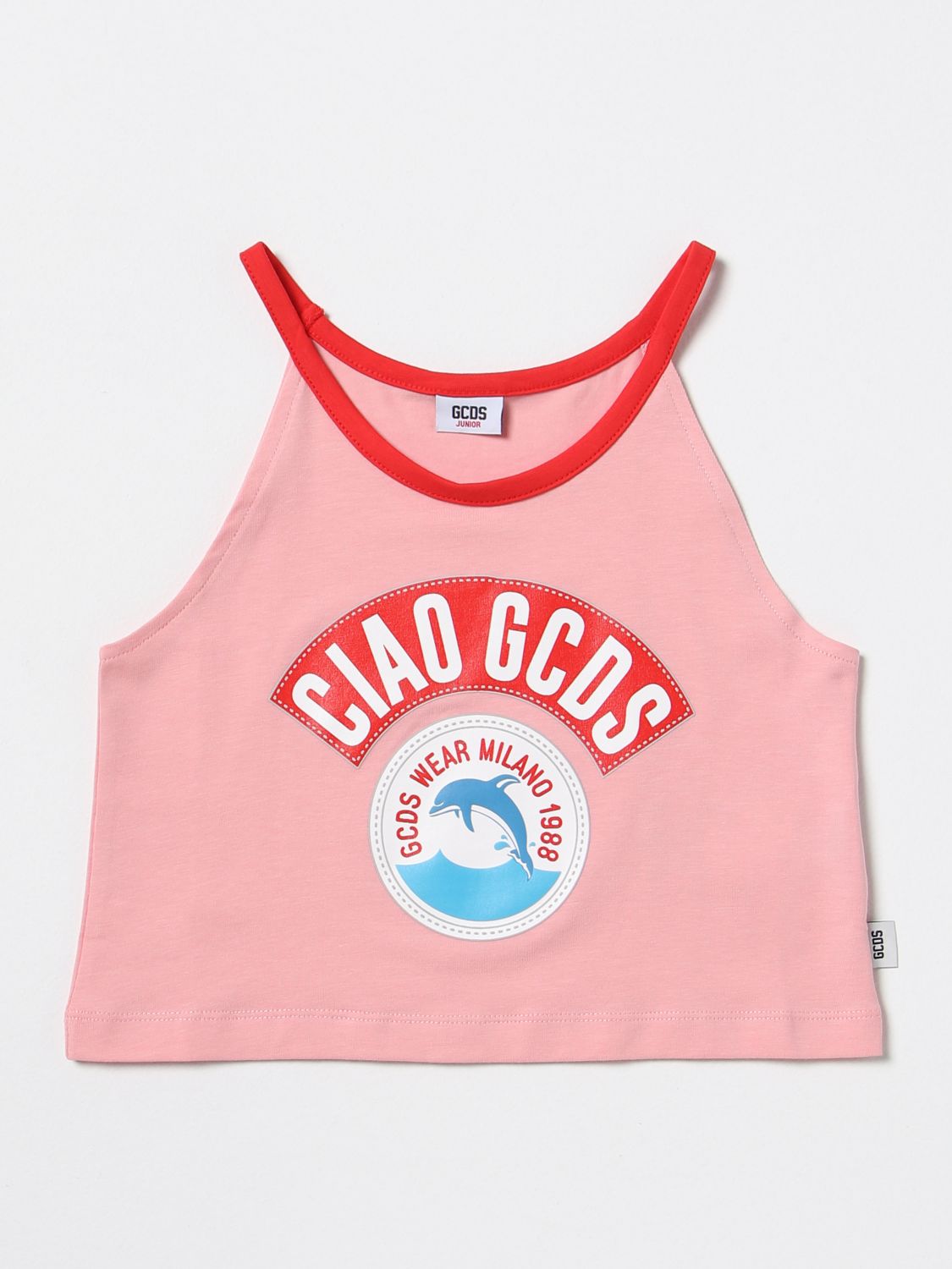 Gcds Kids' Logo-print Cotton Tank Top In Pink