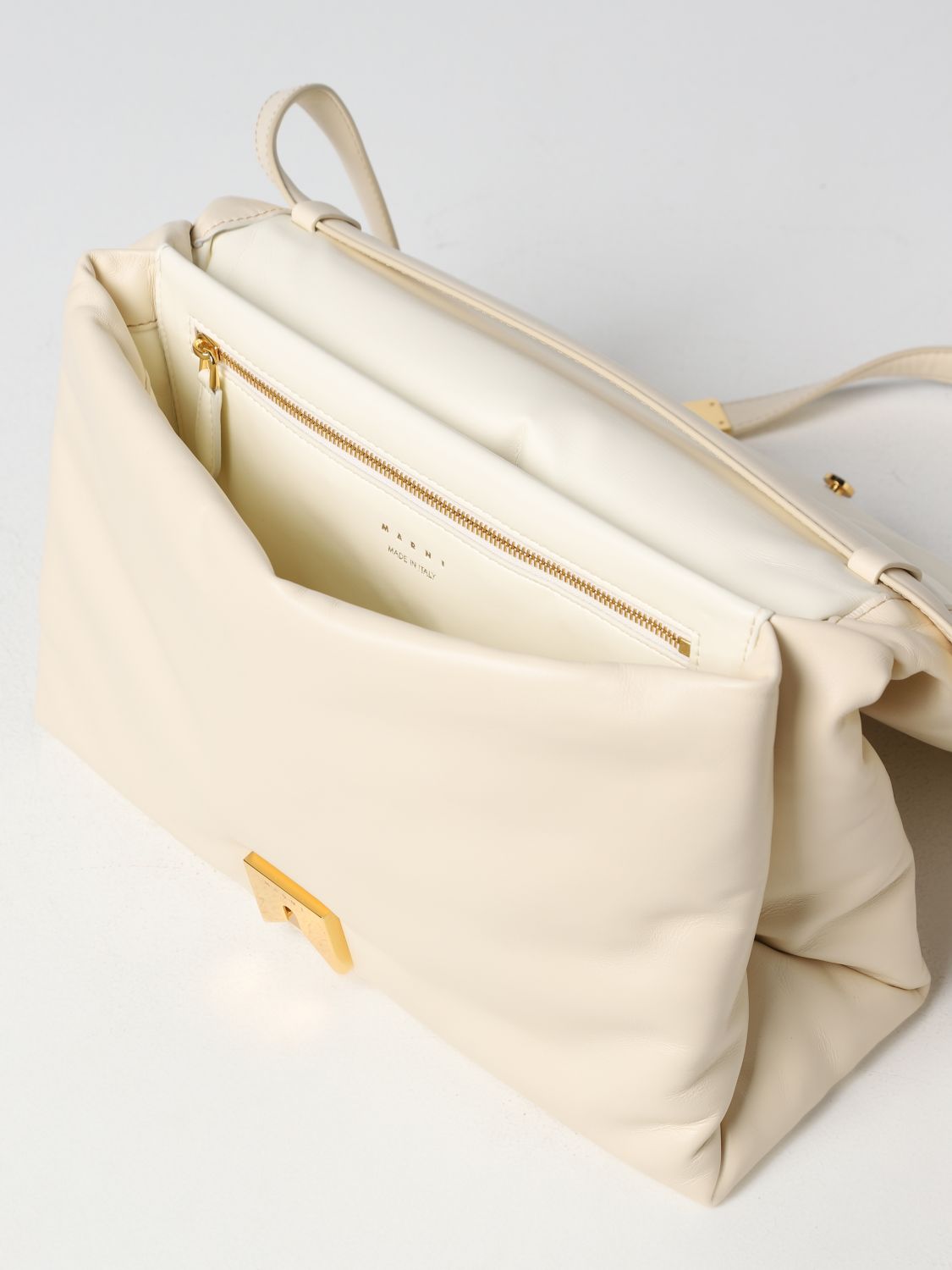 Marni Outlet: Prisma bag in leather - Yellow Cream  Marni shoulder bag  SBMP0134U0P5298 online at