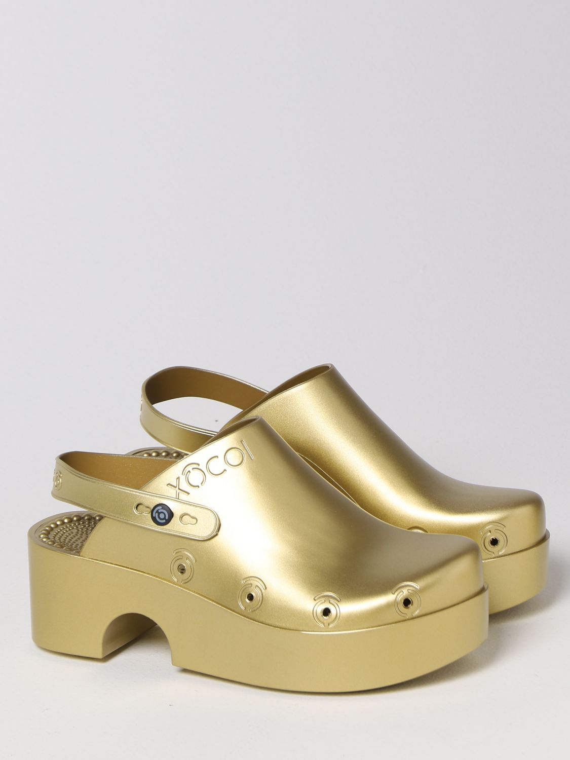 Sandali con tacco Xocoi: Zoccolo Xocoi in gomma riciclata metallizzata oro 2