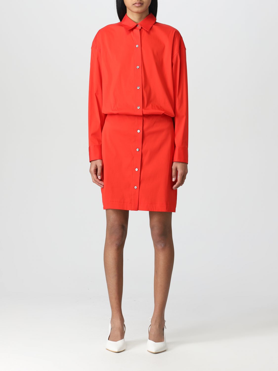 Theory Long-sleeve Shirt Dress In Red
