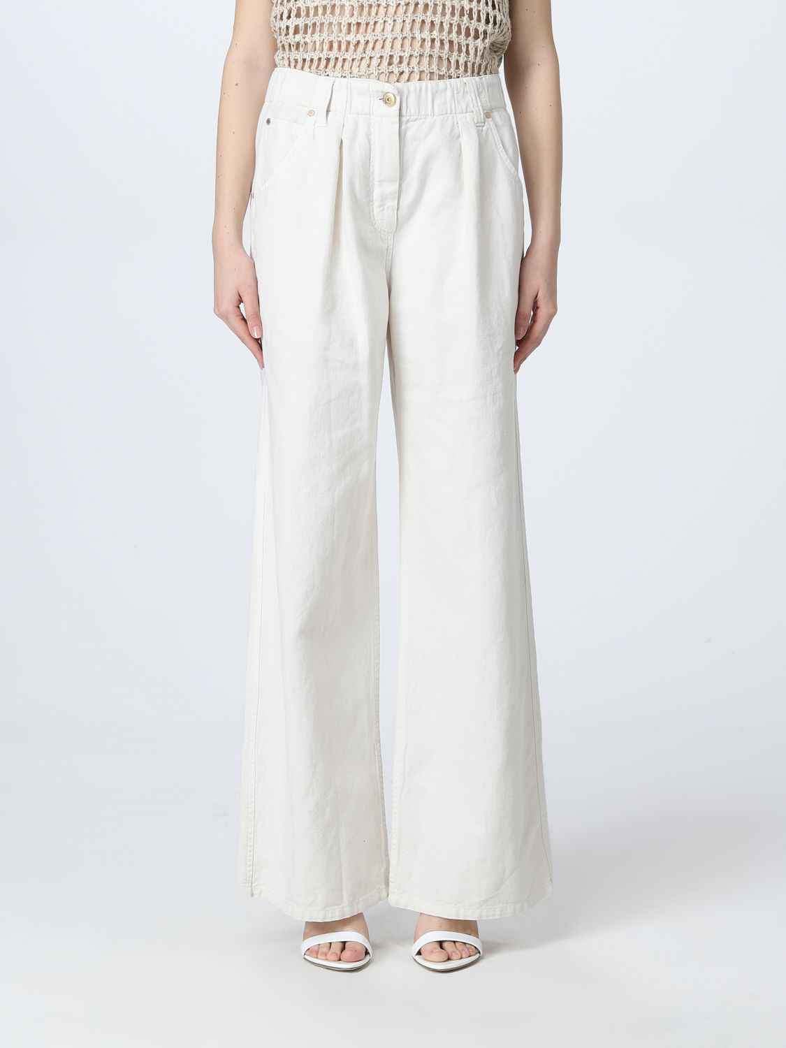 BRUNELLO CUCINELLI: pants in cotton and linen - Yellow Cream | Brunello ...