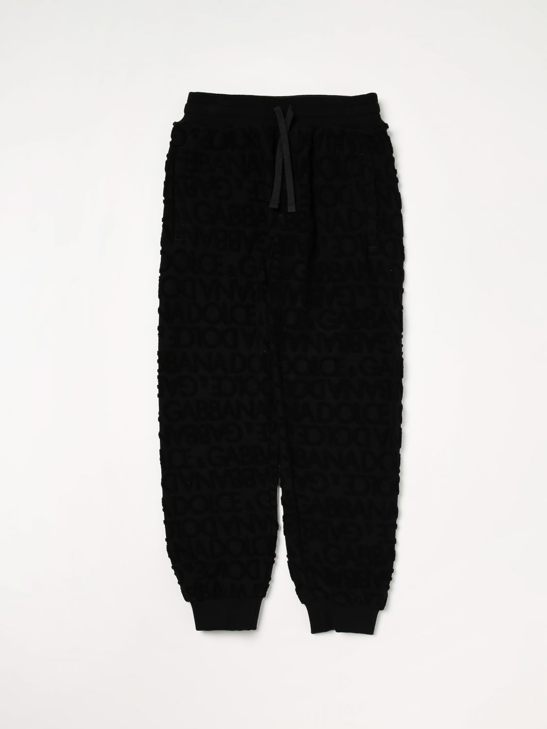 Dolce & Gabbana Kids' Trousers In Cotton With Jacquard Logo In Black
