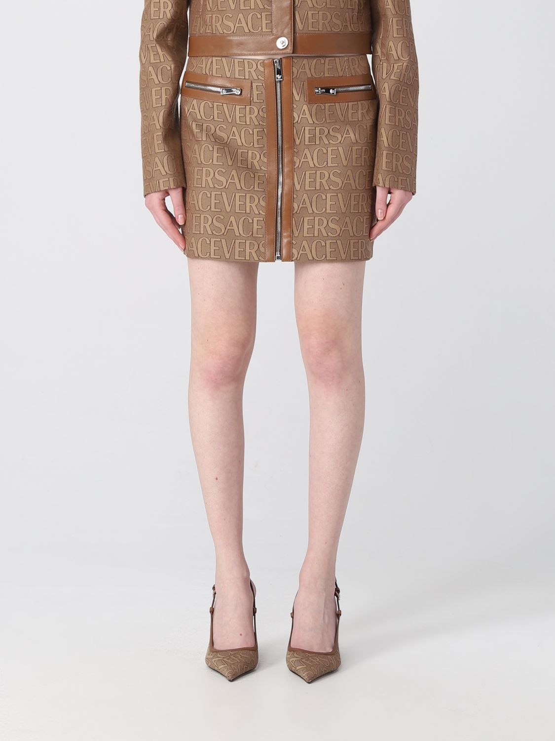 Shop Versace Canvas Skirt In Beige