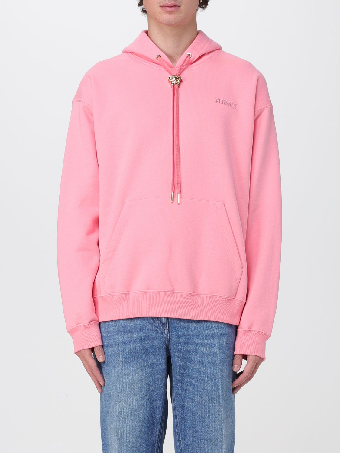 Shop Versace Cotton Sweatshirt In Pink
