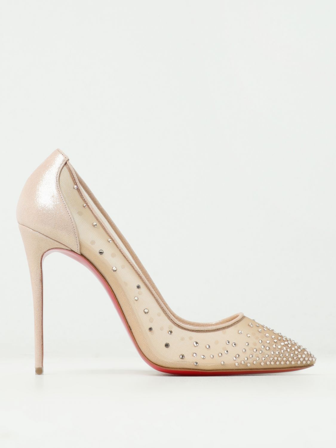 Shop Christian Louboutin Follies Strass Pumps In Mesh And Suede With Rhinestones In Nude