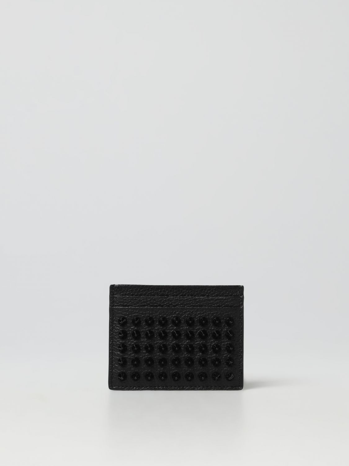 Christian Louboutin Kios Spike Credit Card Holder In Grained Leather In Black