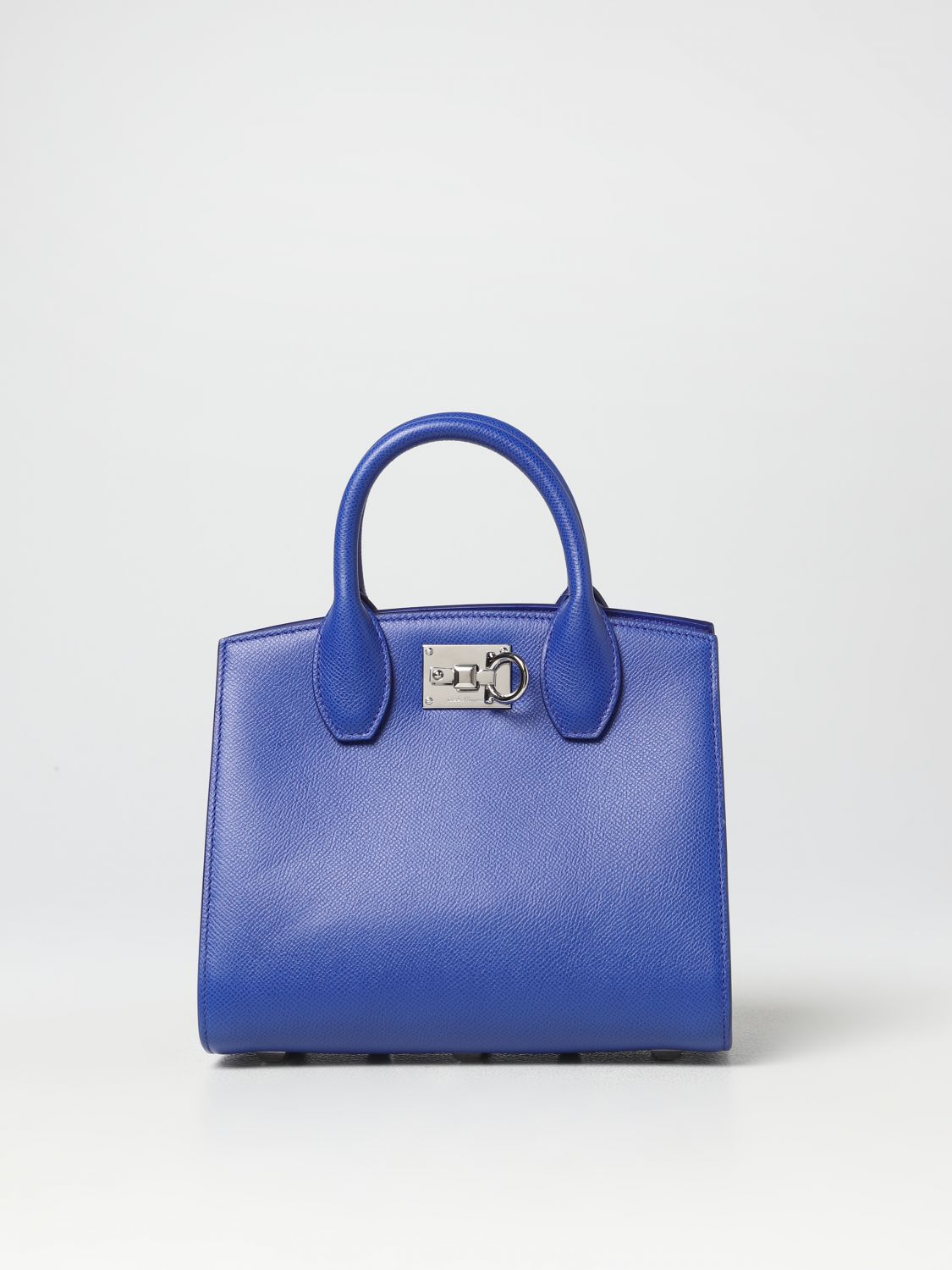 FERRAGAMO: Studio Box bag in leather with Gancini - Royal Blue