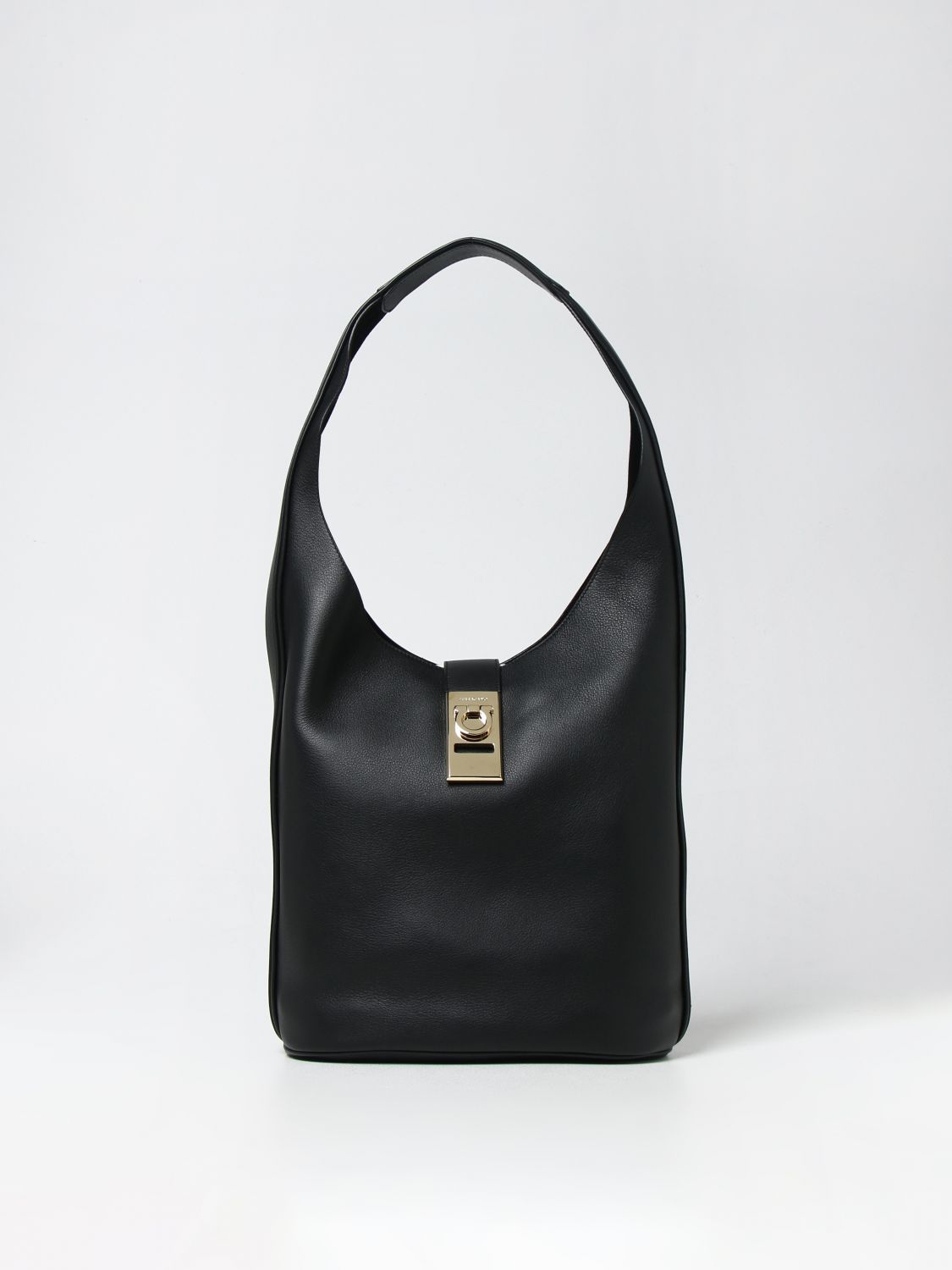 Shop Ferragamo Leather Bag With Gancini In Black