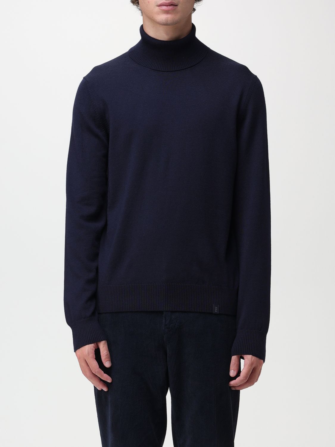 Fay Fine-knit Roll-neck Sweatshirt In Blue