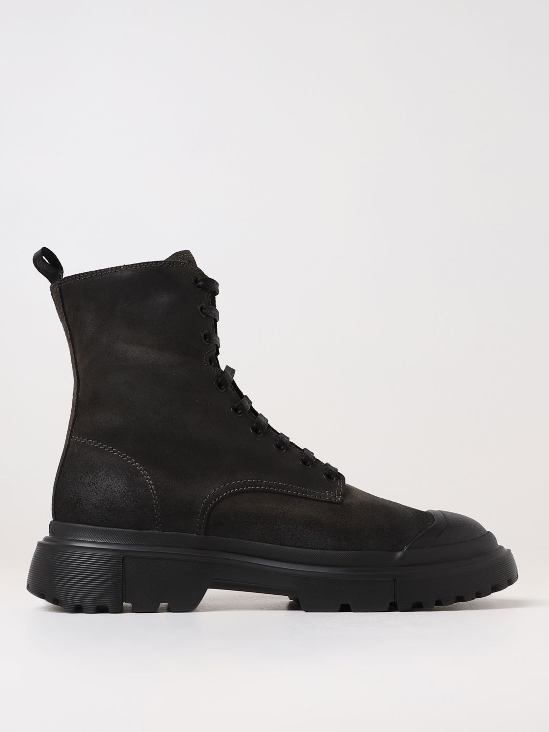 Shop Hogan H619 Boots In Split Leather In Charcoal