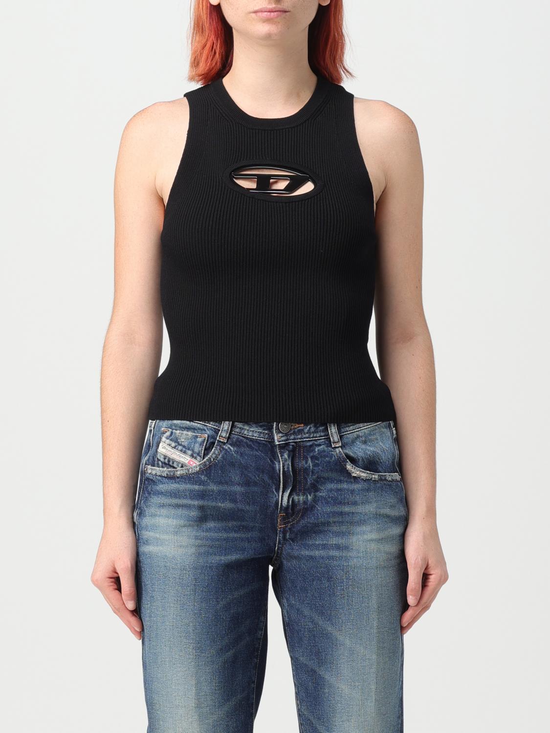 Diesel 'm-caddix' Black Top With Oval D Logo Plaque On The Front In Viscose Blend Woman In Black