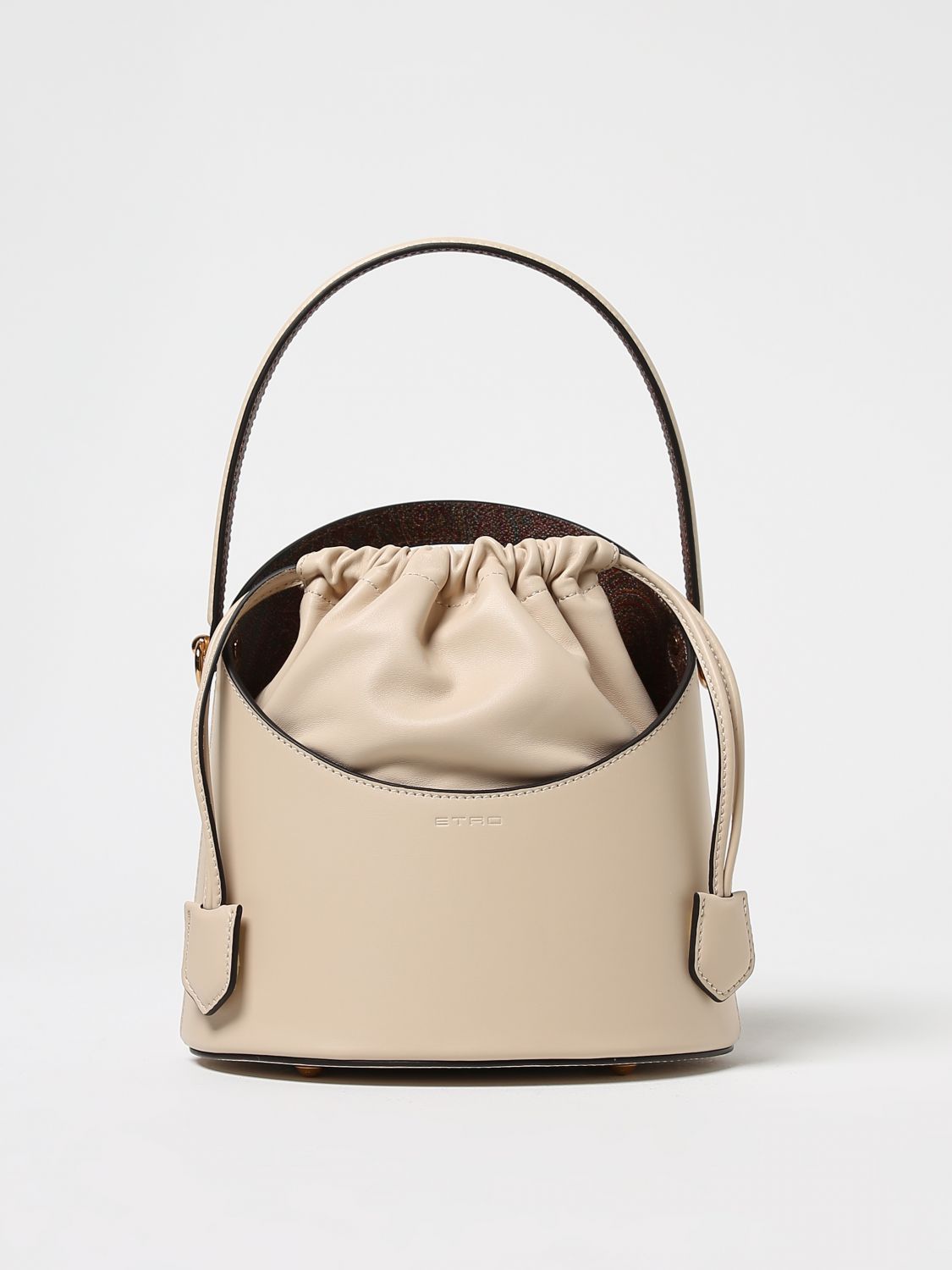 Shop Etro Saturno Leather Bag With Shoulder Strap In Yellow Cream