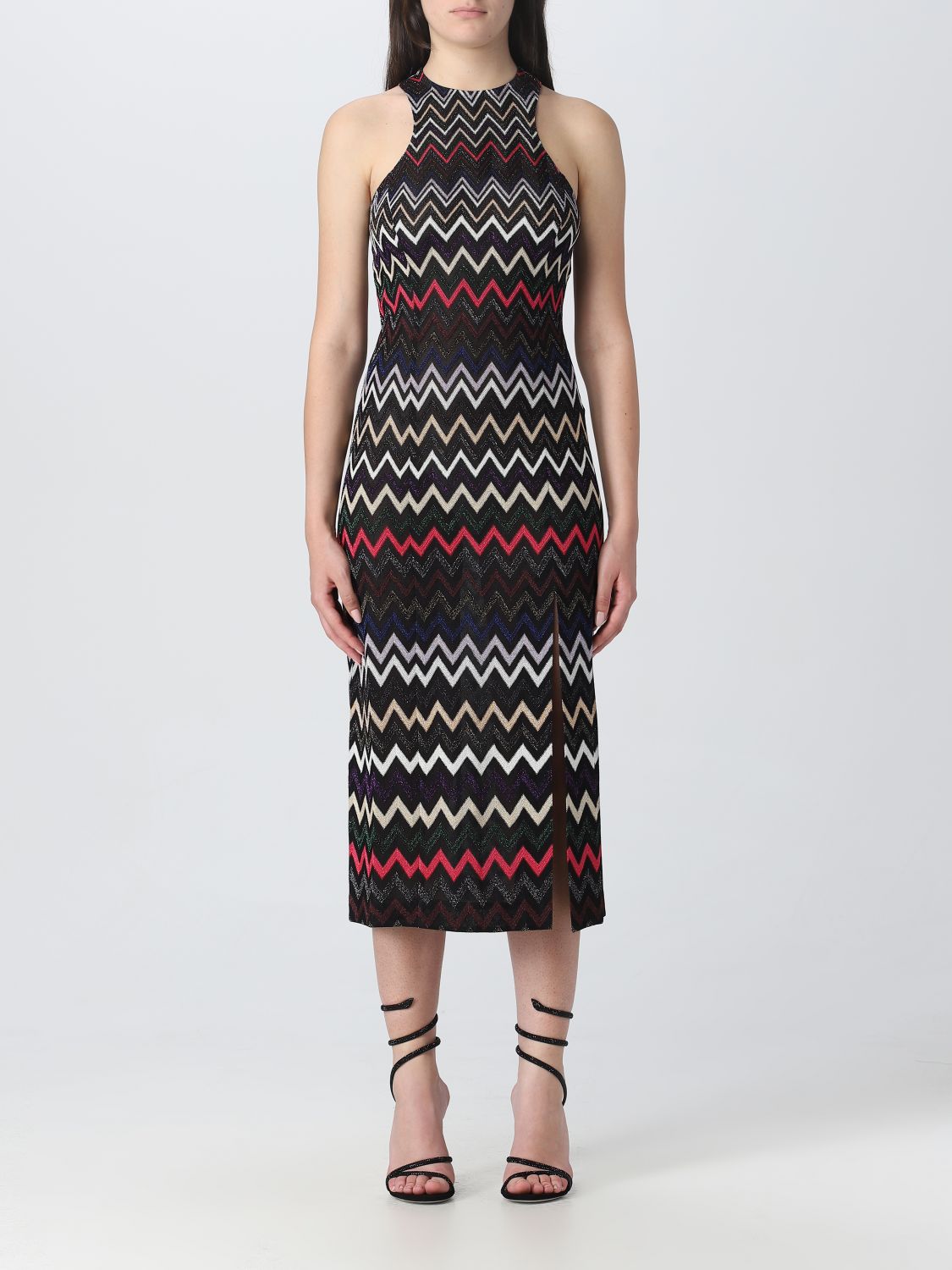 Shop Missoni Dress In Viscose And Lurex Blend With Zig-zag Pattern In Black