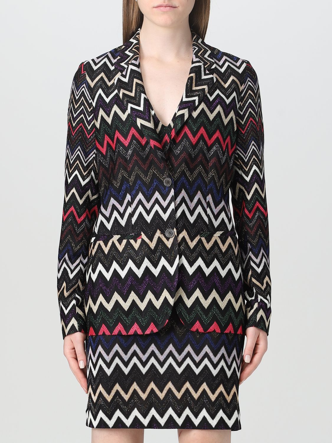 Shop Missoni Knitted Blazer With Contrasting Pattern In Black