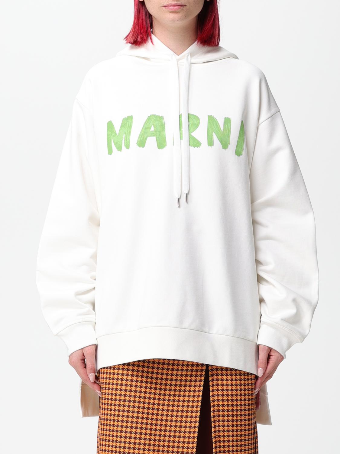 Marni Logo-print Cotton Hoodie In White