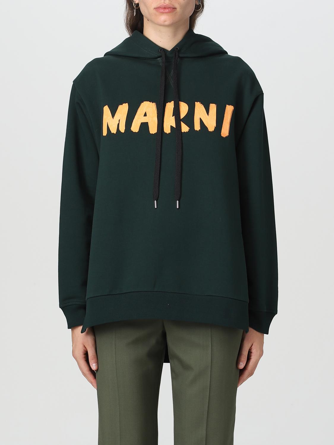 Marni Side Slits Logo Sweatshirt In Green