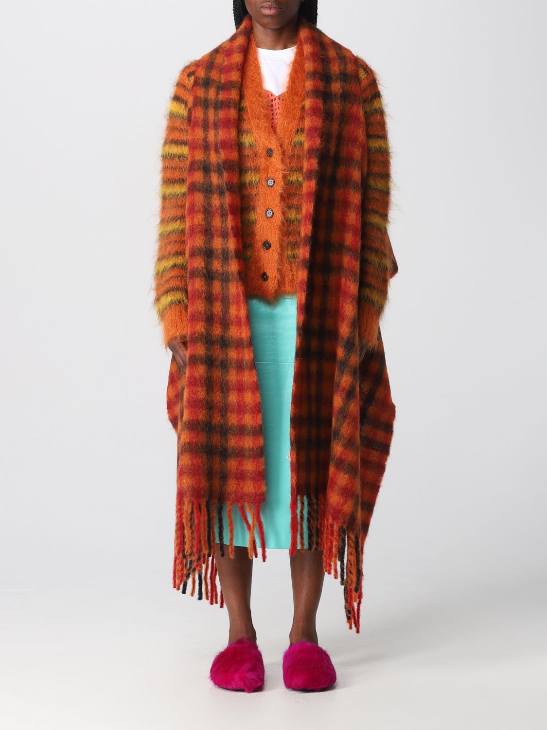 Marni scarf in wool blend with check pattern