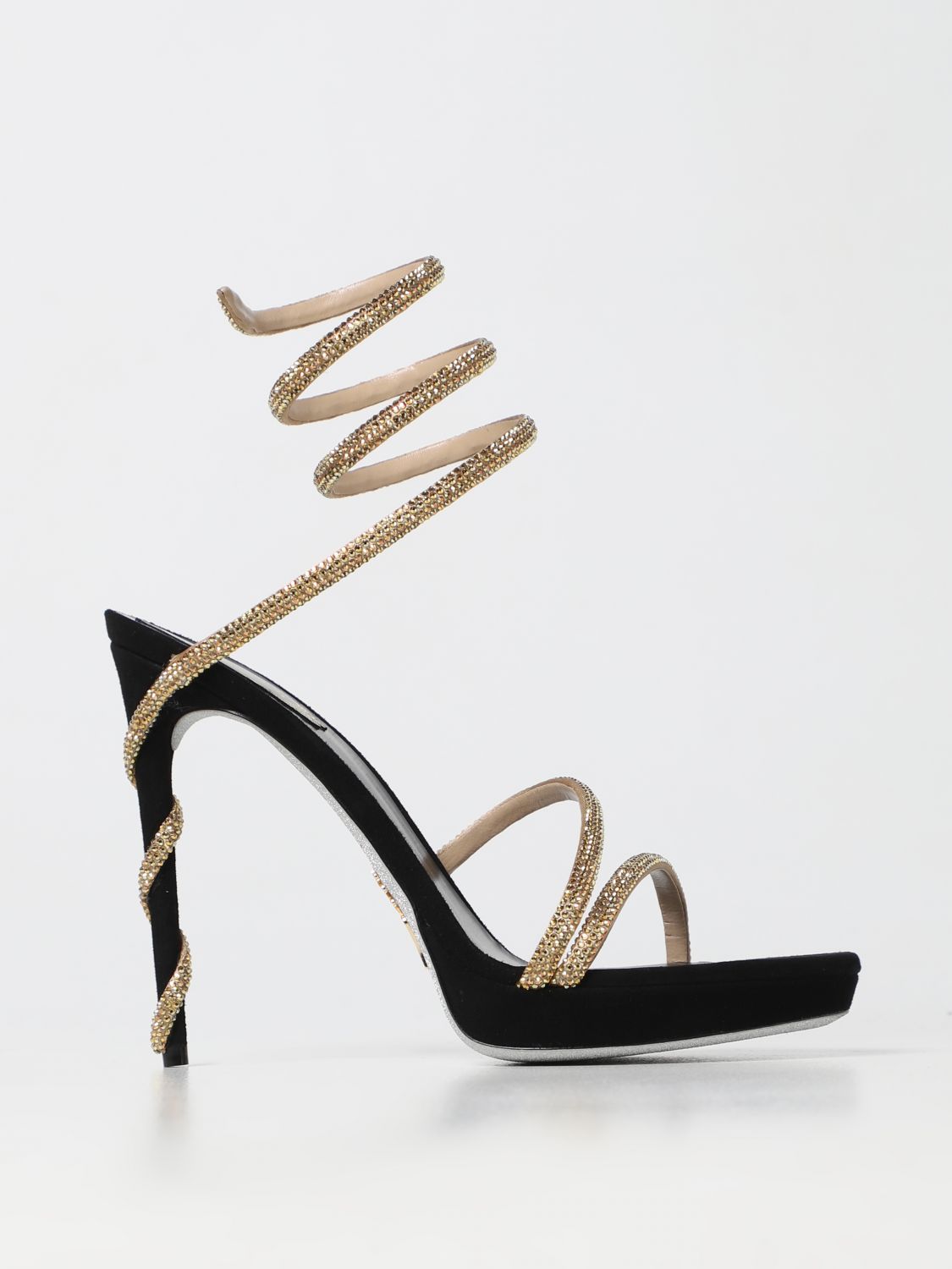 Shop René Caovilla Renè Caovilla Margot Sandals In Suede With All Over Rhinestones In Gold