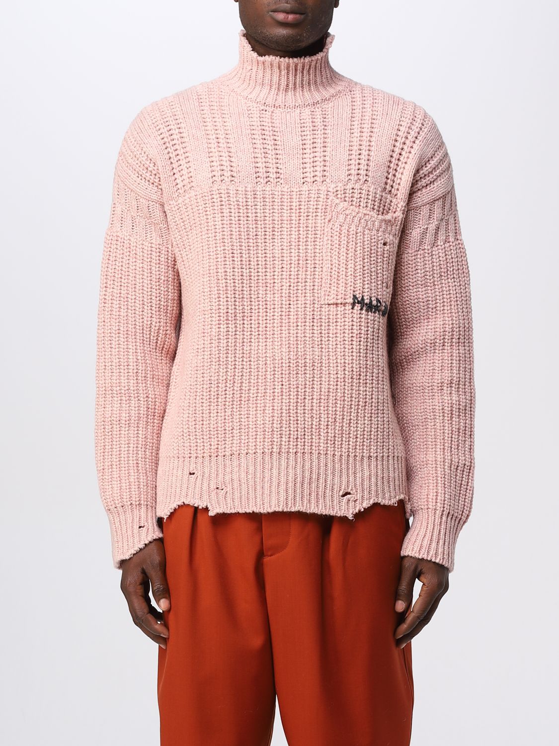Shop Marni Sweater In Used Effect Wool In Pink