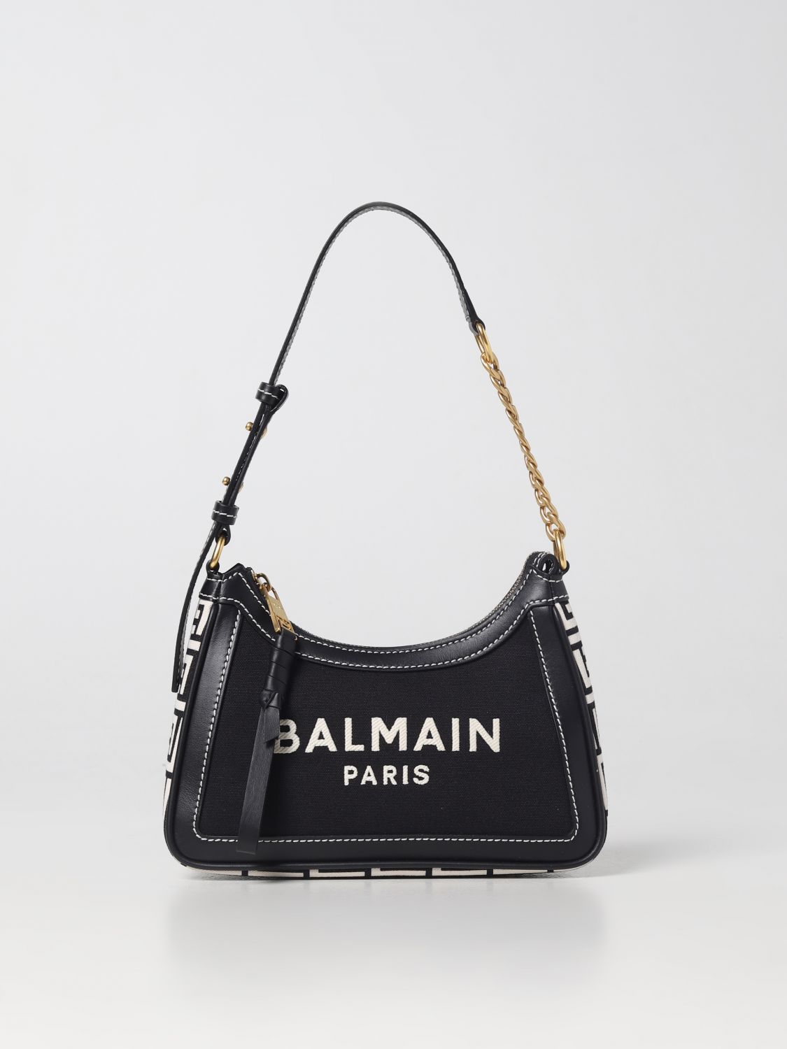 BALMAIN: B-Army bag in canvas and leather - Black | Balmain shoulder ...