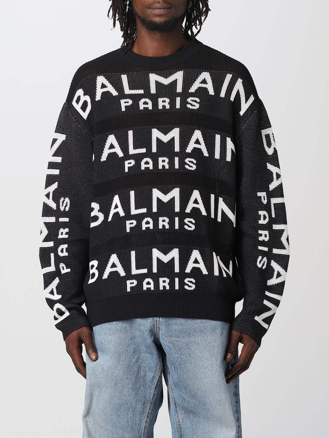 Balmain Sweater In Cotton Blend In Black
