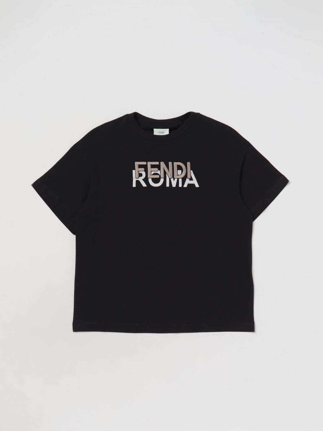 Fendi Kids'  T-shirt Nera In Jersey Di Cotone Bambino In Black