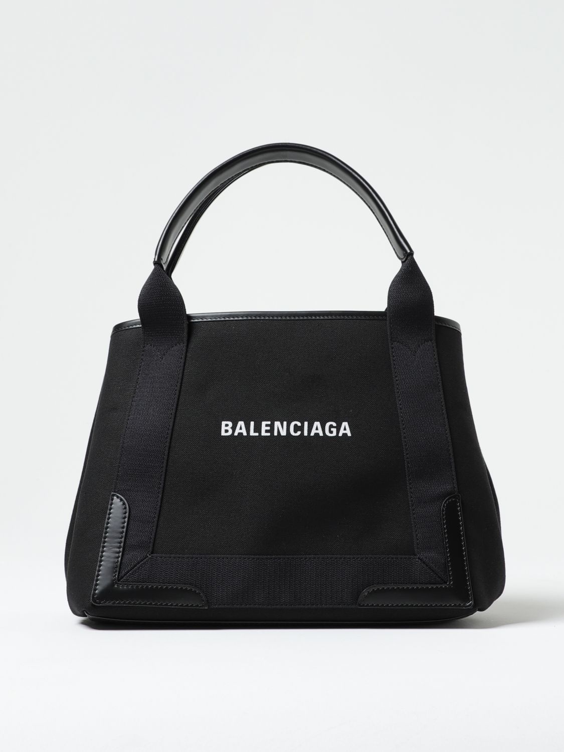 Balenciaga Cabas S Logo-print Leather-trim Canvas Tote Bag In Black