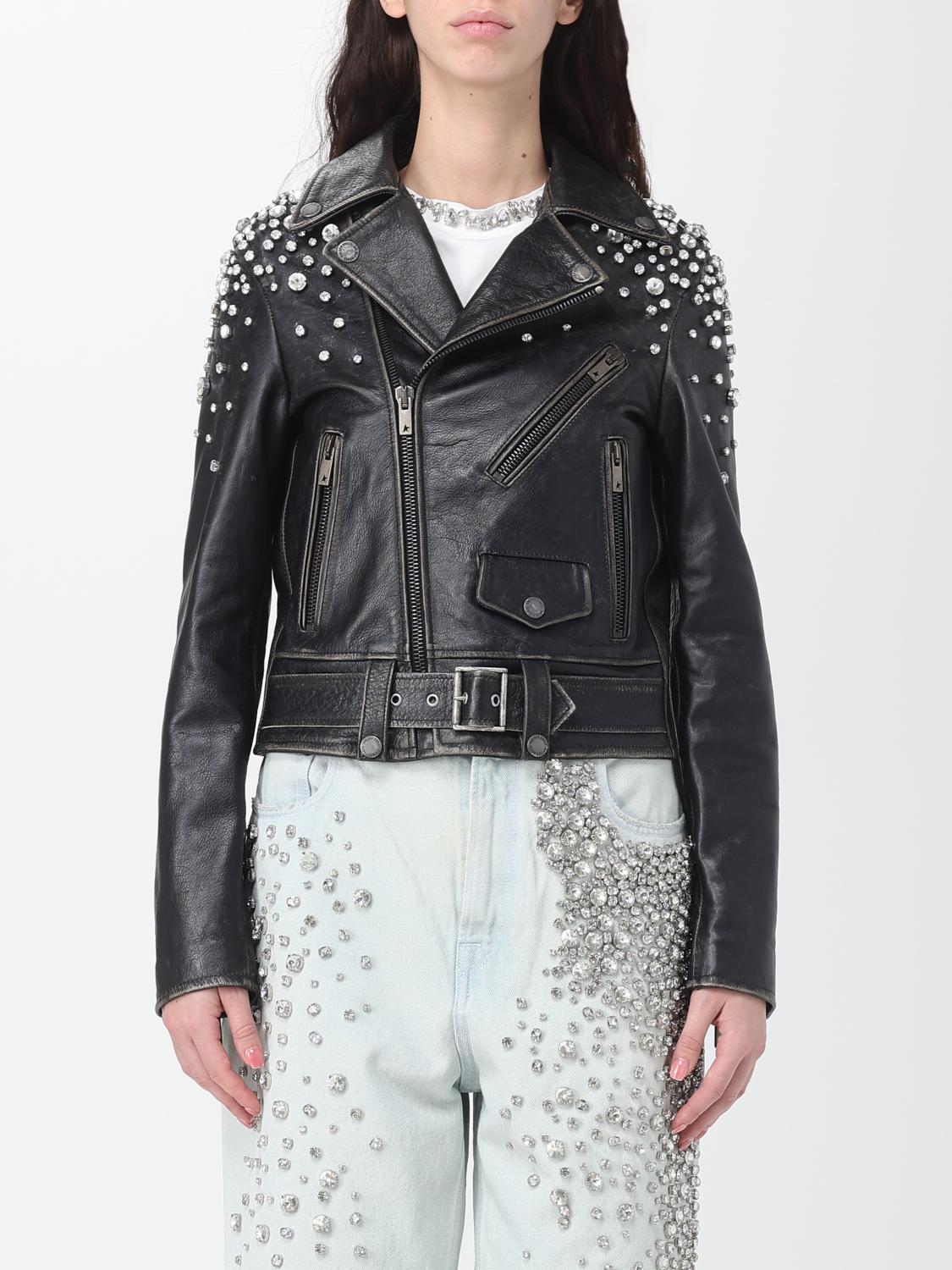 Golden Goose Leather Biker Jacket In Black