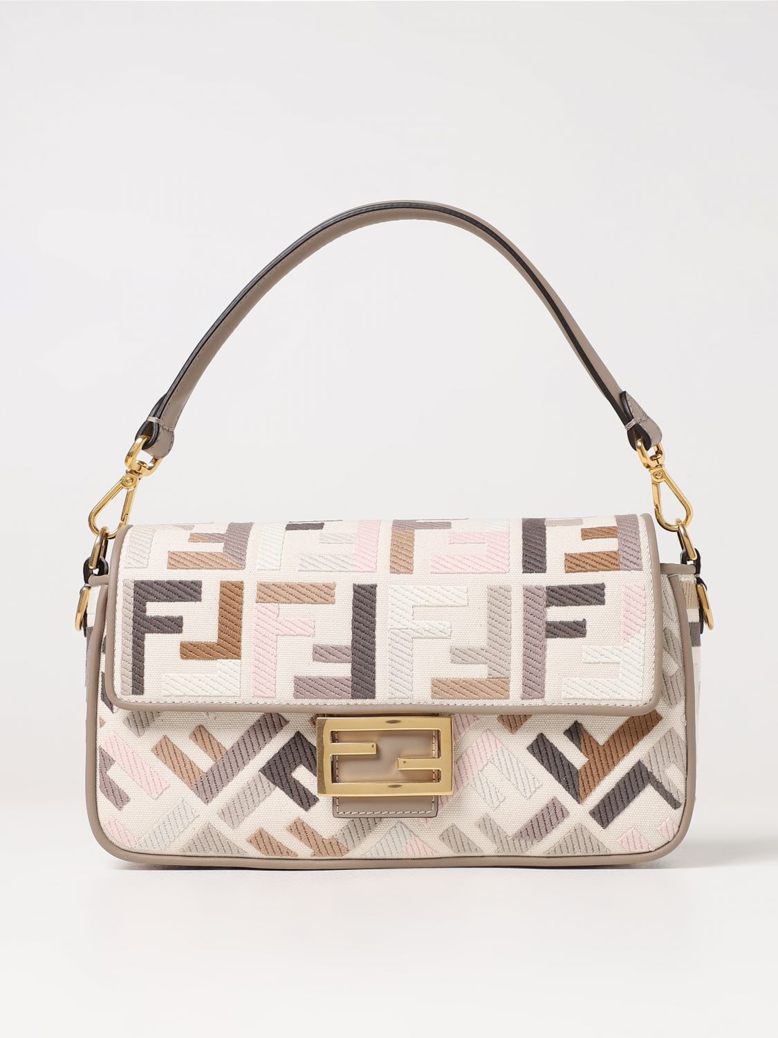 Baguette  Fendi Womens Baguette Embroidered Pink Canvas Bag > All