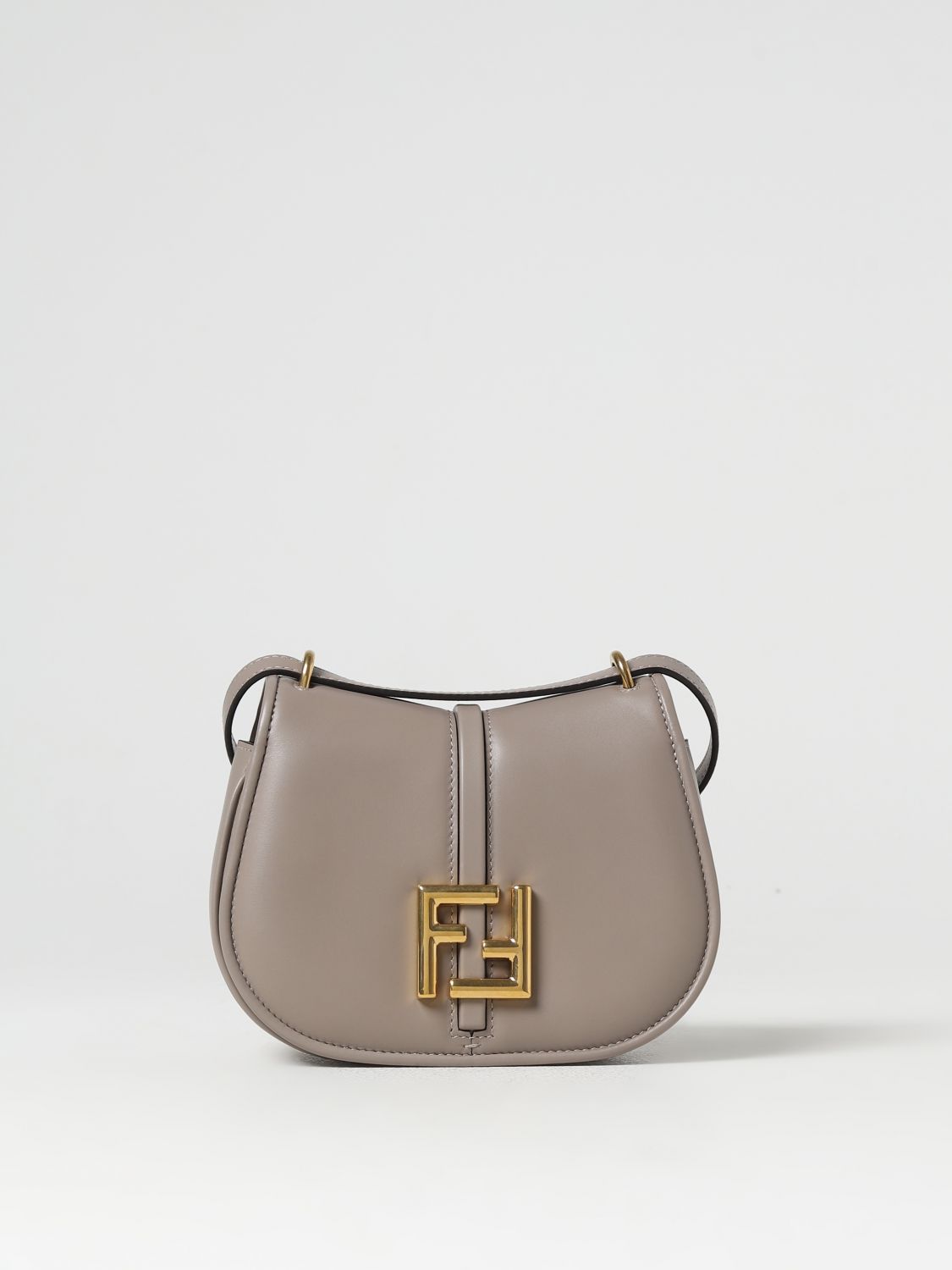 FENDI: C'mon Mini bag in leather with FF monogram - Grey | Fendi