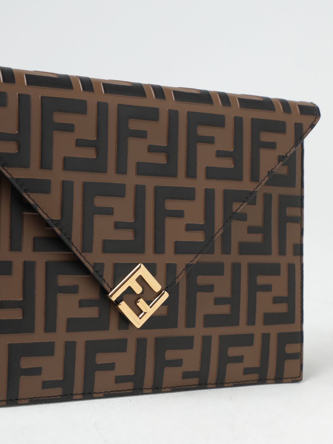 FENDI: FF Diamonds wallet bag in leather - Tobacco