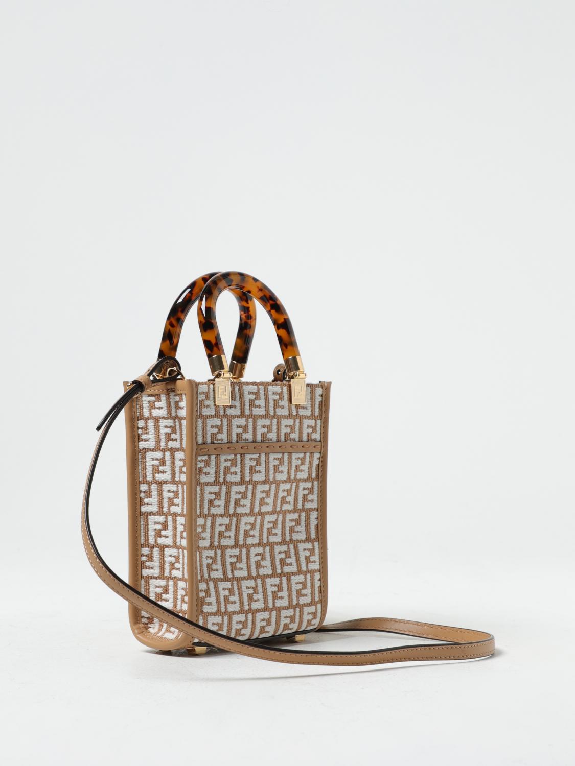 Fendi Sunshine Mini Leather-trimmed Woven Raffia Tote in Black