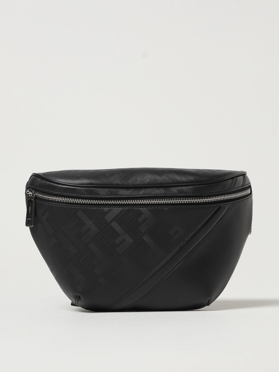 FENDI: Diagonal belt bag in leather with embossed FF pattern - Black ...