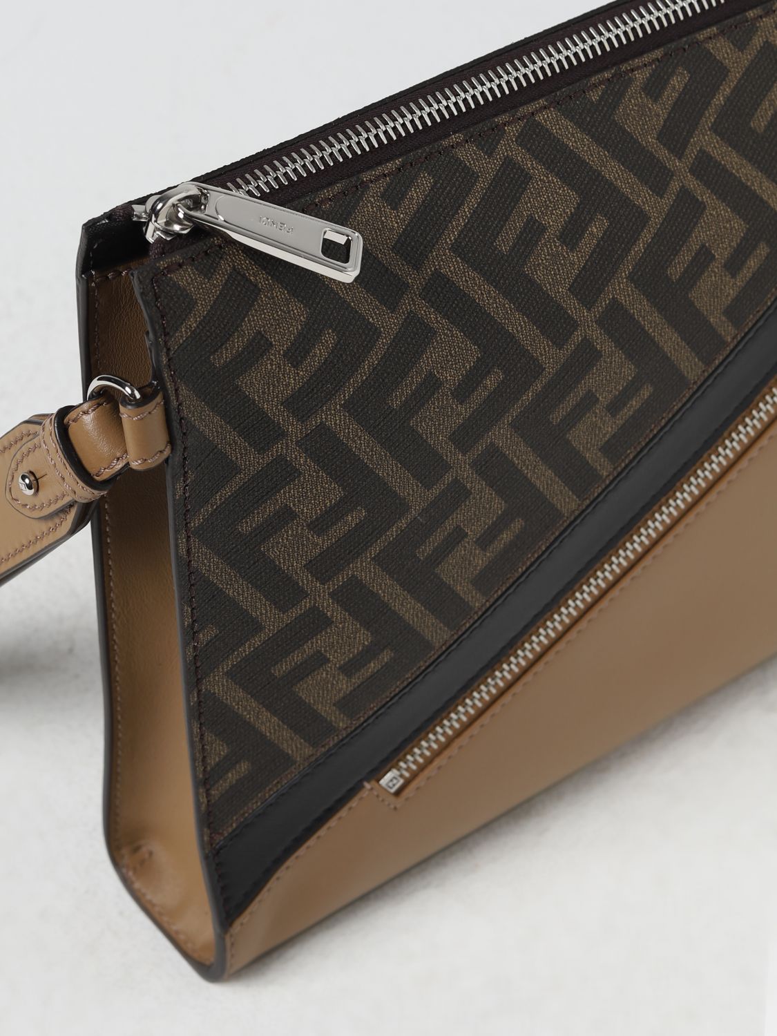 Fendi Outlet: clutch in leather and coated canvas with FF monogram