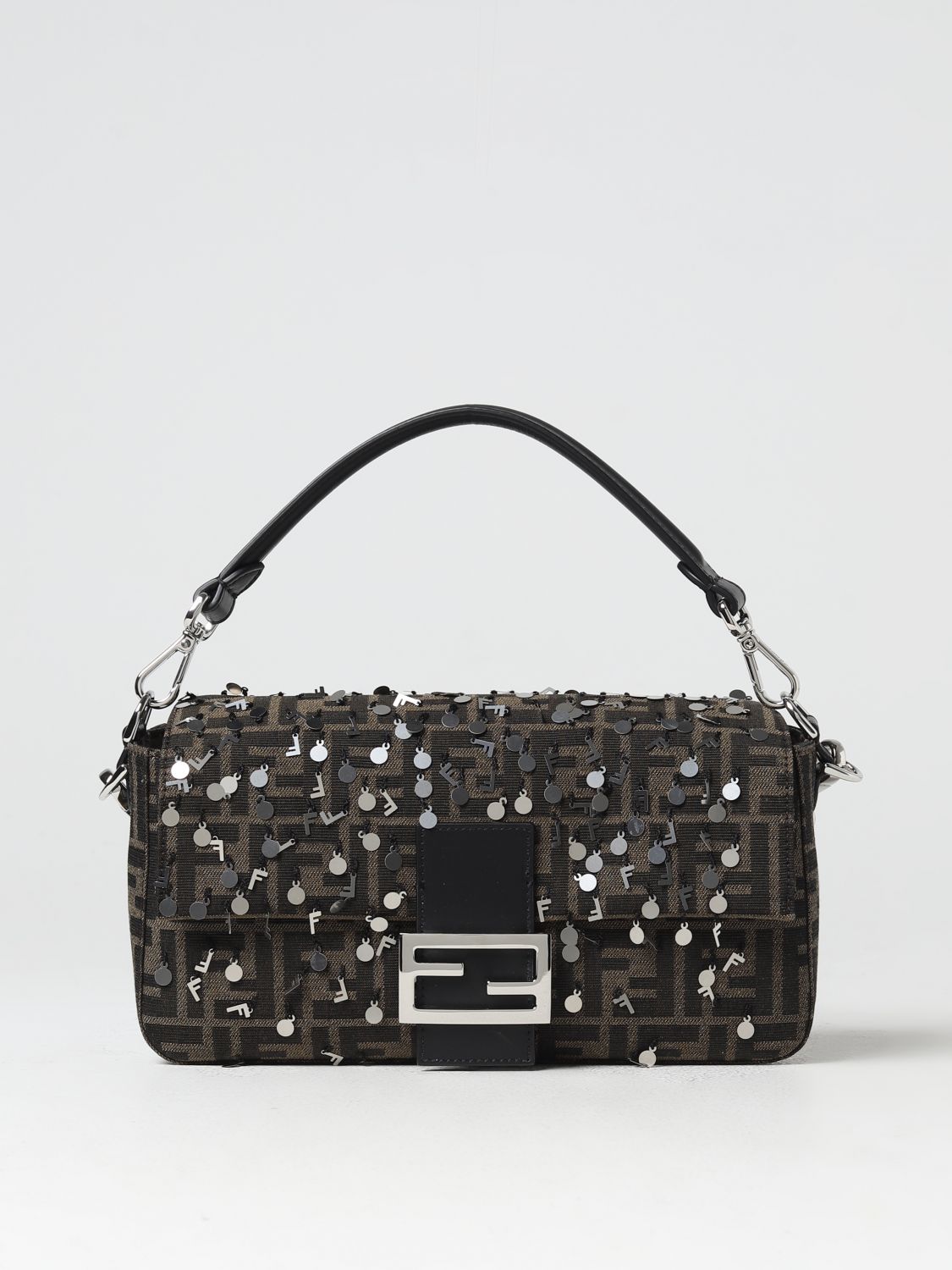 FENDI BAGUETTE BAG IN FABRIC WITH FF JACQUARD PATTERN AND SEQUINS,392243094