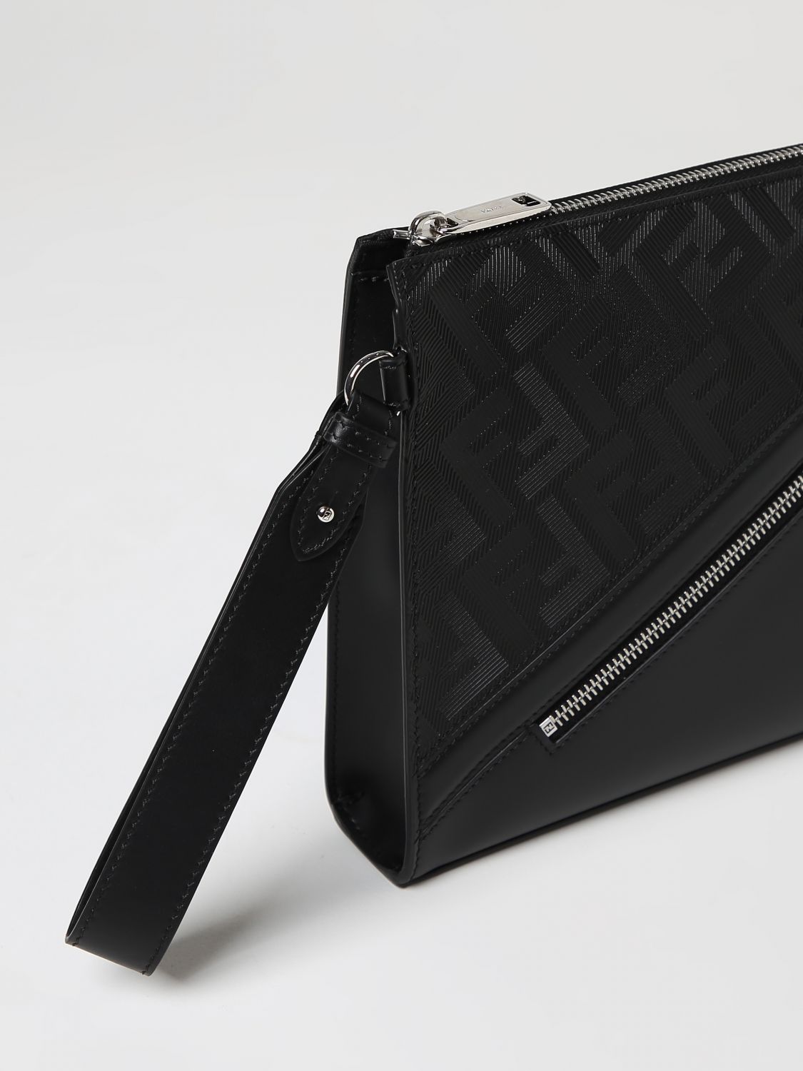 FENDI: Shadow Diagonal clutch in leather - Black  Fendi briefcase  7N0110AP1T online at