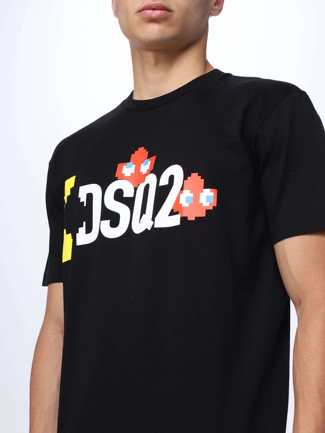DSQUARED2 T-SHIRT: T-shirt Pac-Man x in cotone, T-Shirt Dsquared2 uomo -  S71GD1351S23009 Nero