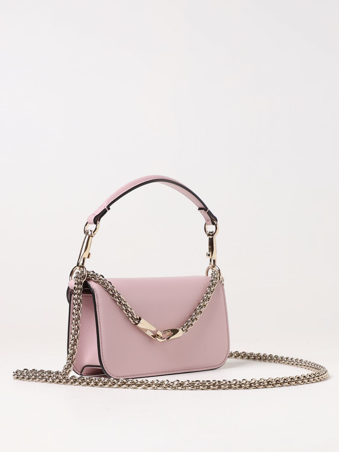 VALENTINO GARAVANI: Locò bag in leather with VLogo Signature in rhinestones  - Blush Pink