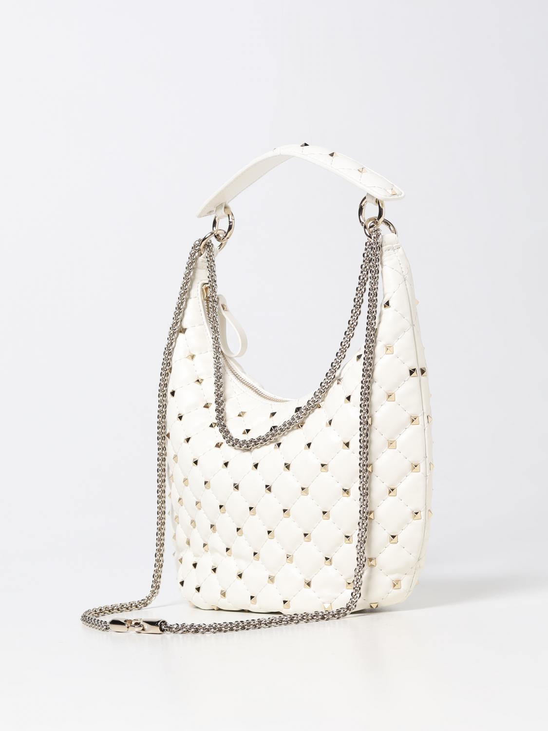 VALENTINO GARAVANI: Rockstud bag in grained leather - Yellow Cream