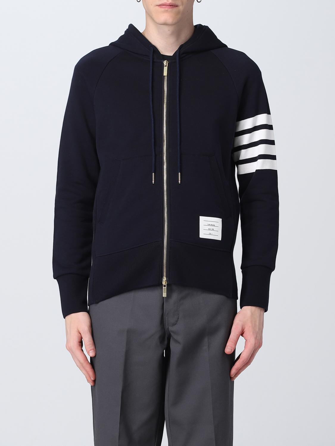 Thom Browne Mens Navy Four-bar Zipped Cotton-jersey Hoody In Navy
