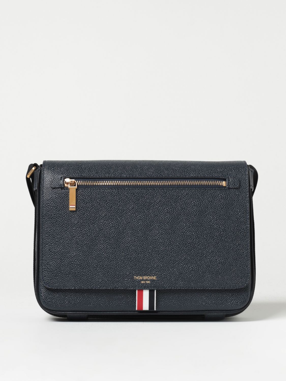 Shop Thom Browne Bag In Grained Leather With Logo In Blue