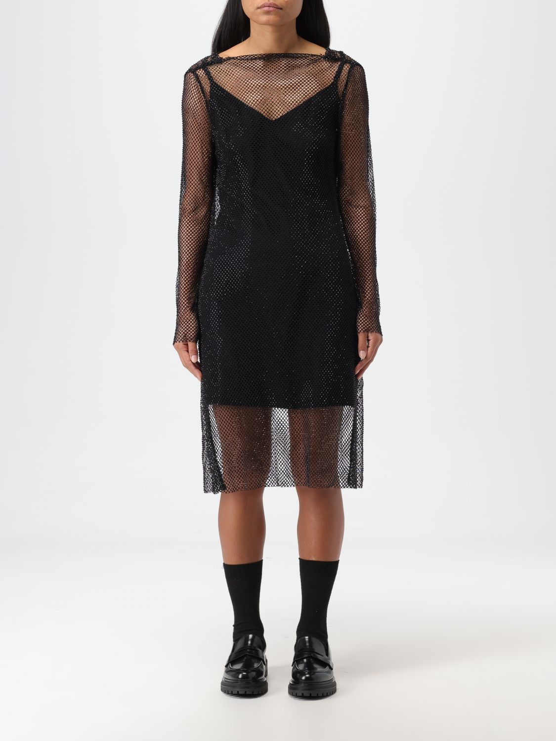 Shop Max Mara Dress In Mesh Fabric In Black