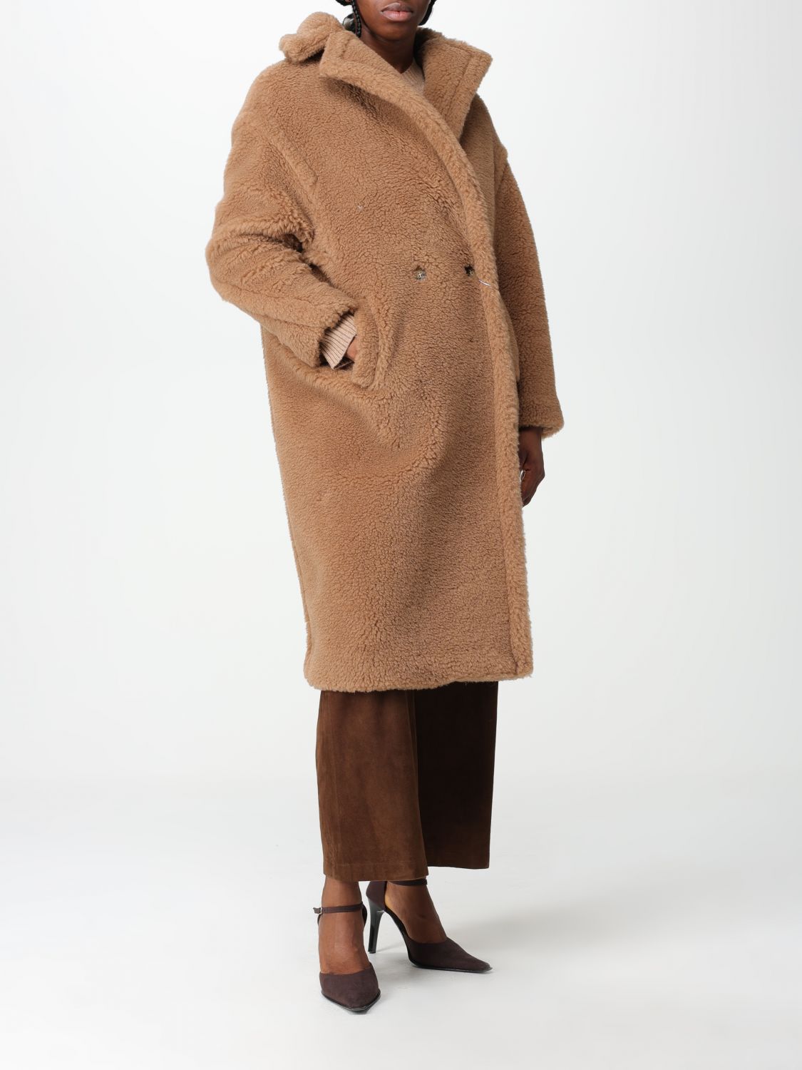 MAX MARA: Teddy coat in wool blend - Camel  Max Mara coat 2310161433600  online at
