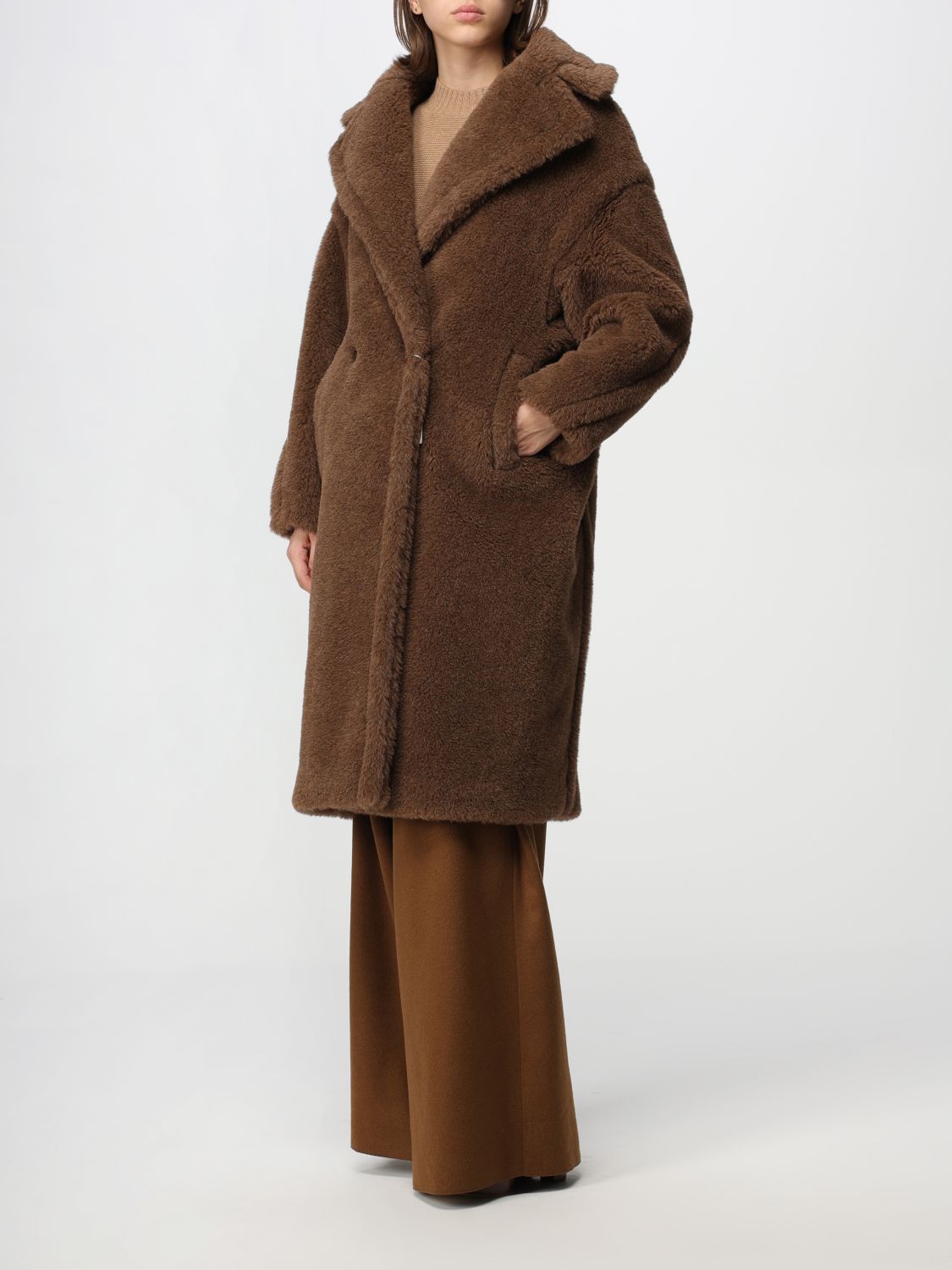 MAX MARA: Teddy coat in wool and silk blend - Dove Grey