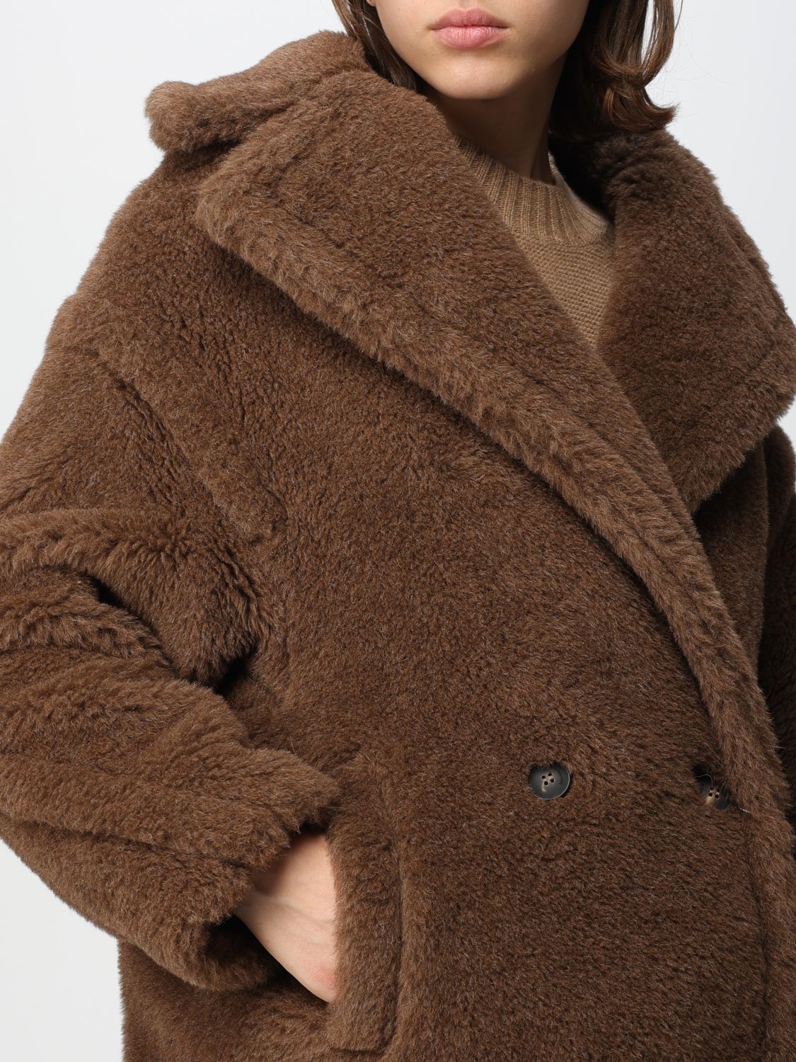 MAX MARA: Teddy coat in wool and silk blend - Dove Grey