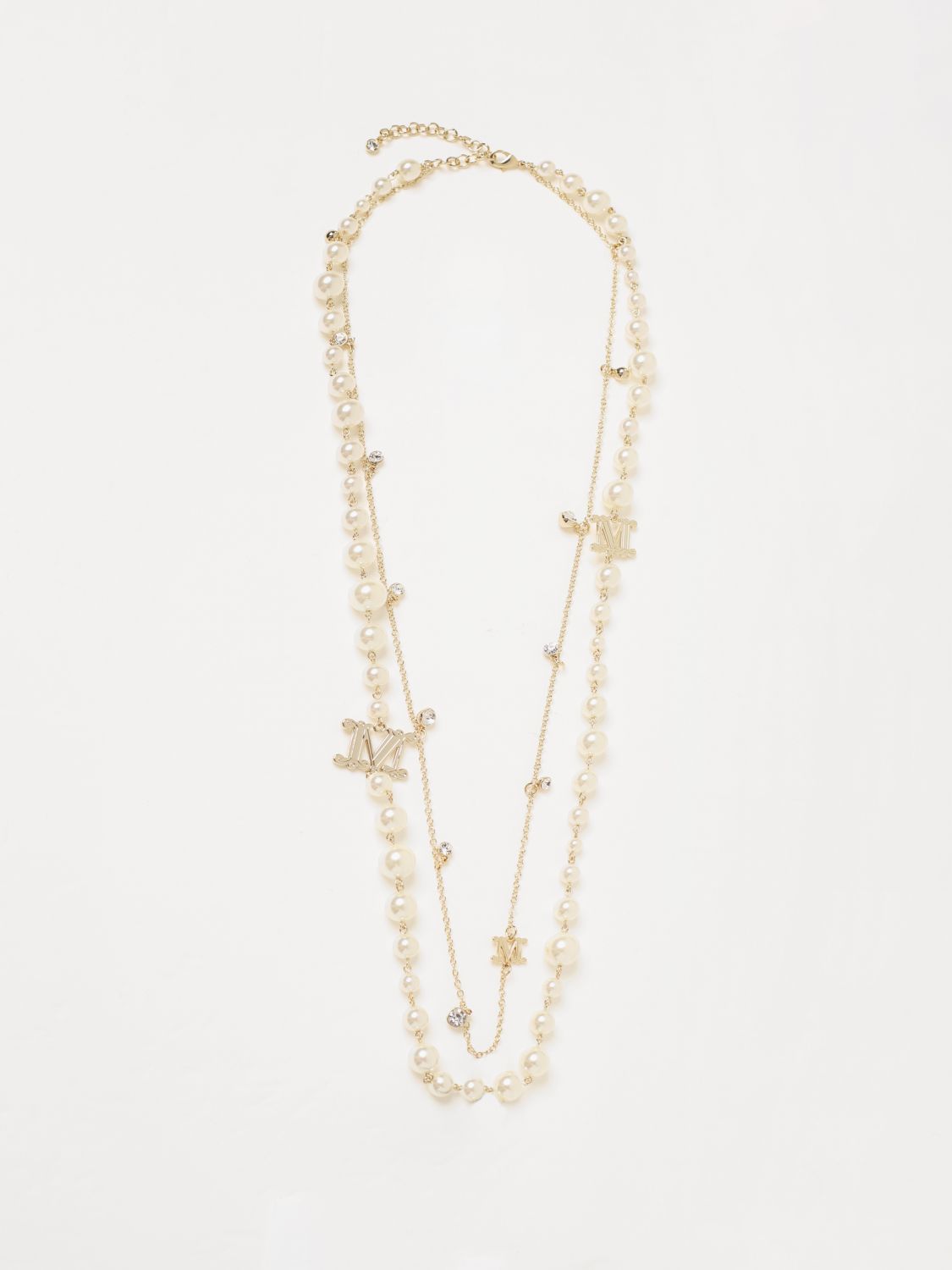 MAX MARA: necklace in metal mesh and synthetic pearls - White | Max ...