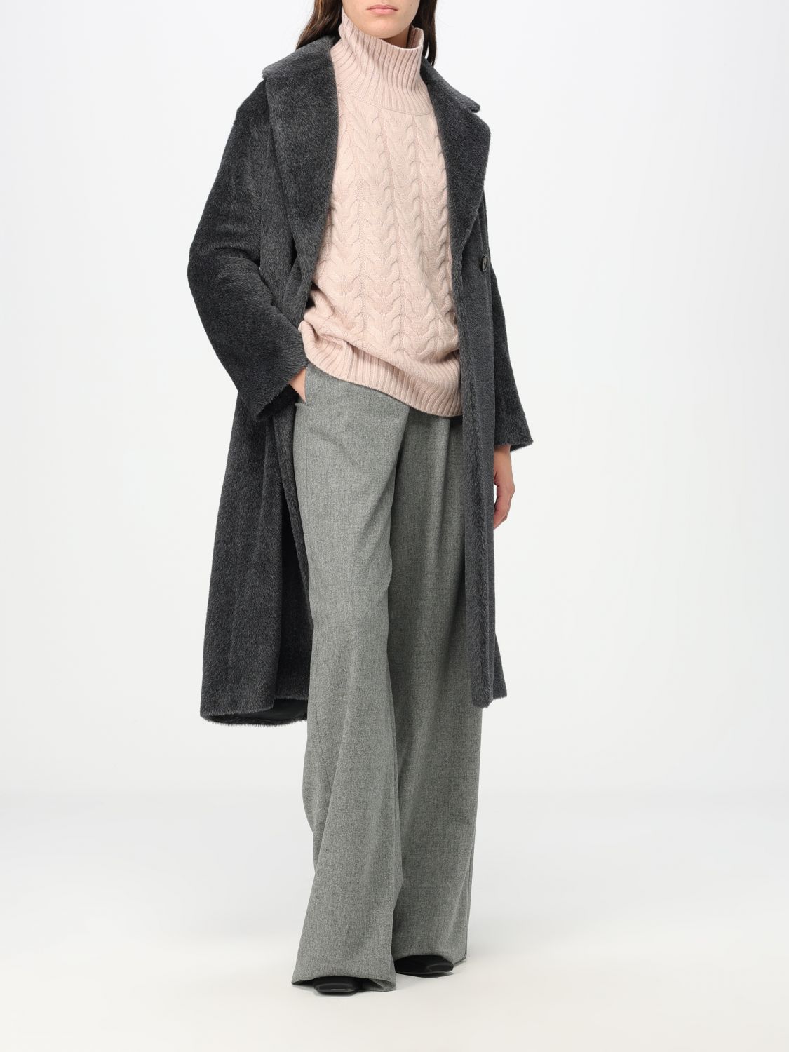 Cappotto donna grigio chiaro in lana double MaxMara S VENICE 070 - Bibas